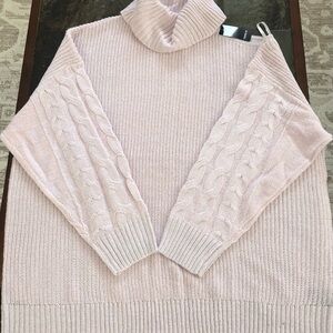 NWT Torrid Pullover Cold Shoulder Turtleneck Sweater Barely Pink Metallic 3X